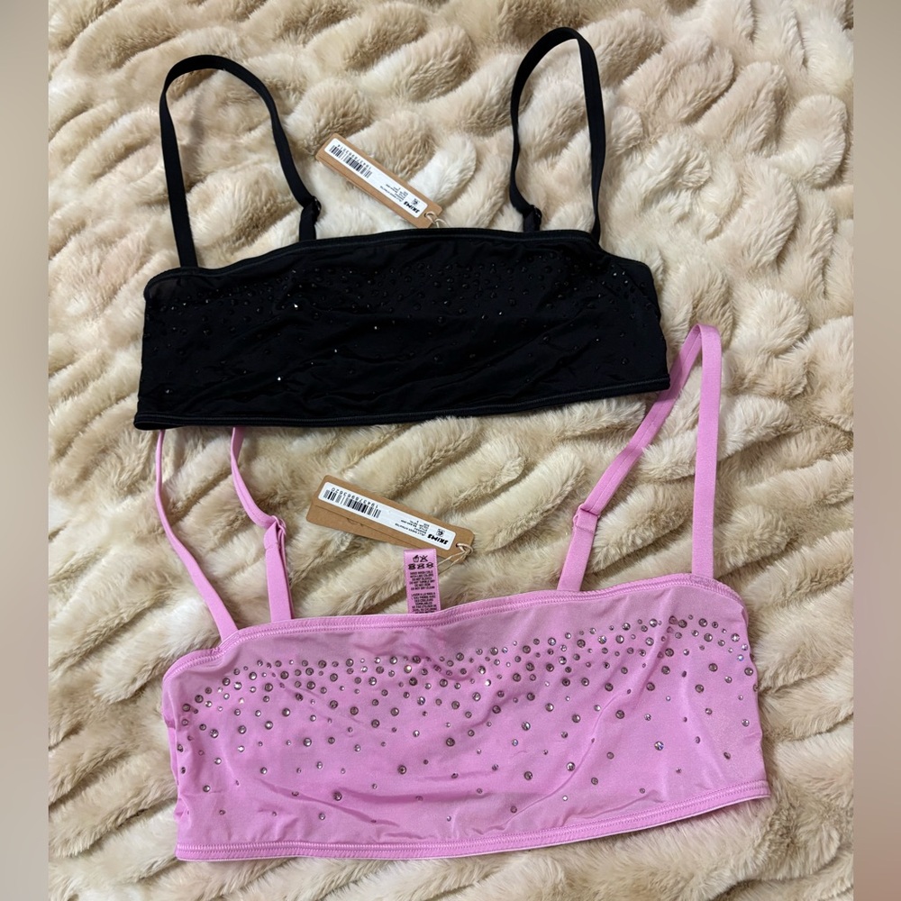 SKIMS Black and Pink Bandeau Set